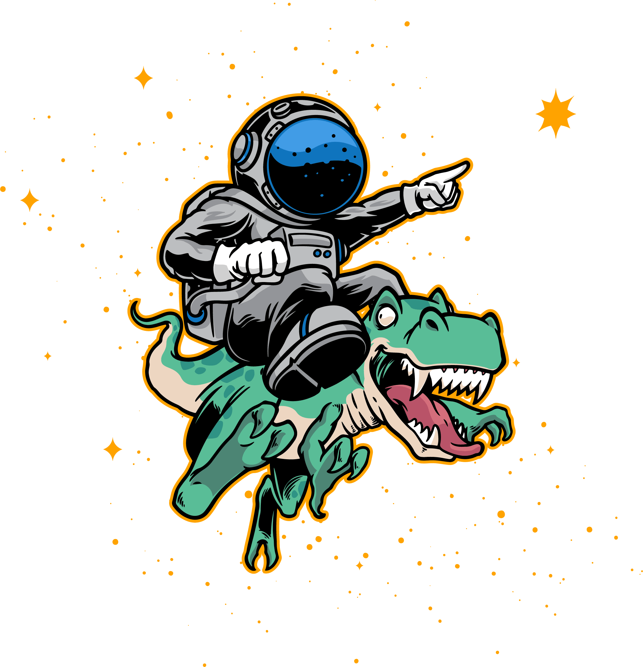 astronaut riding on a dinosaur pointing to text that says welcome to the wonderful world of open source