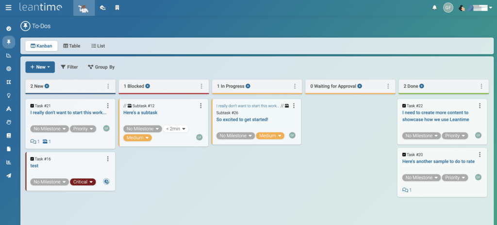 Leantime Kanban Board View Minimize Navigation