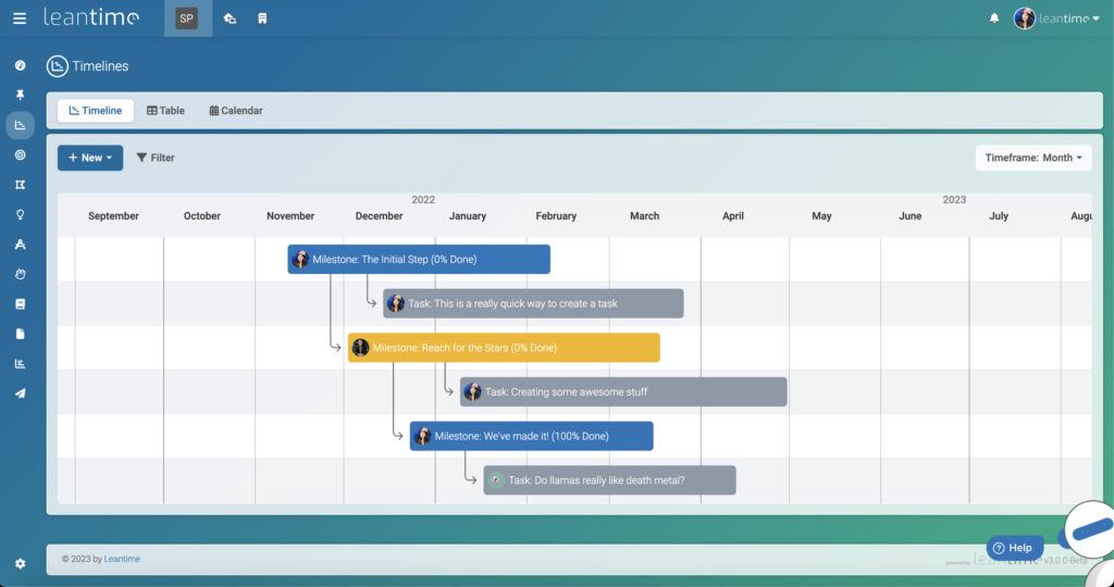 Milestone Timeline Gantt View in Leantime