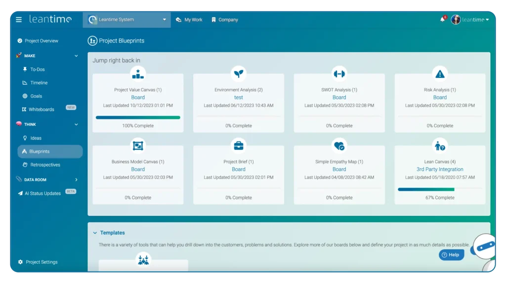 Creating Project Outlines On Leantime Using Strategic Boards Blueprints